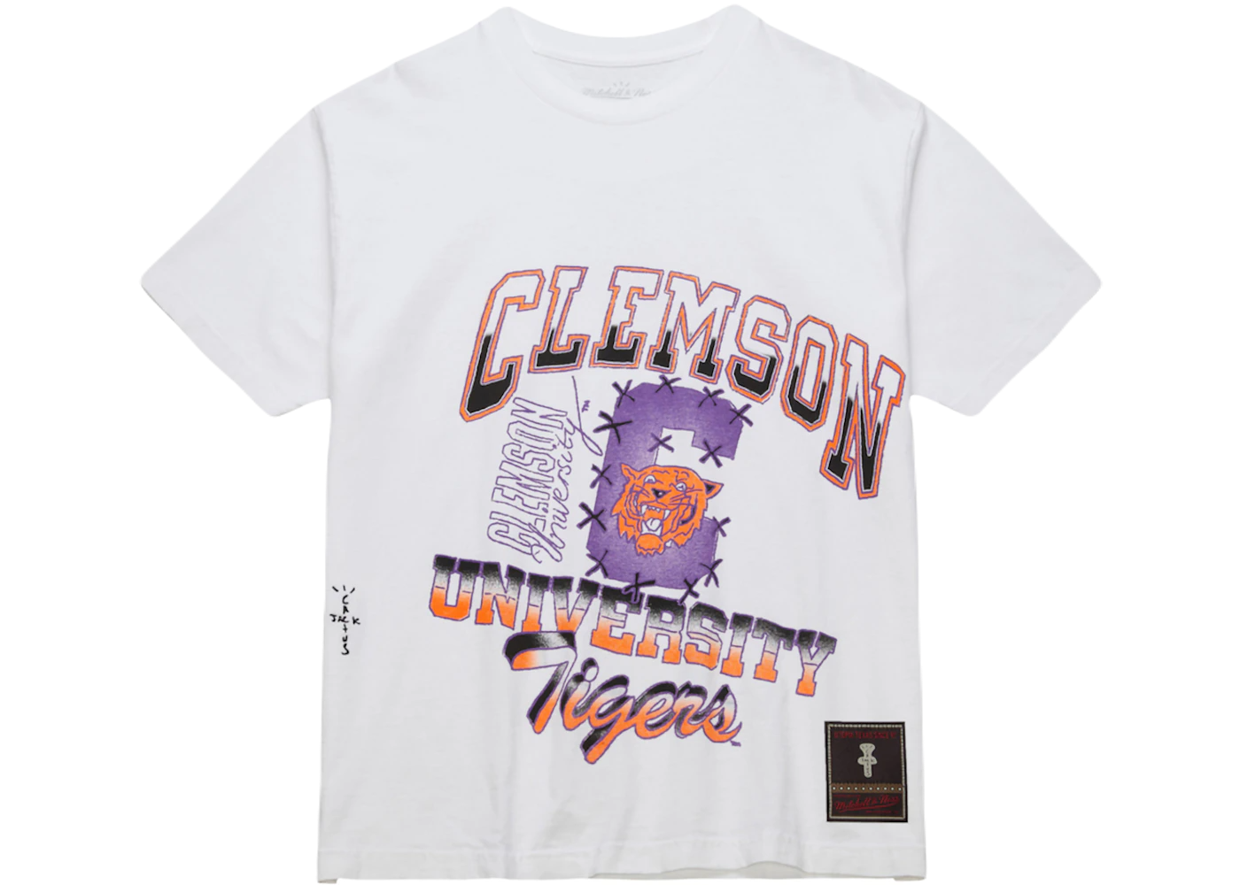 Travis Scott x Mitchell Ness Clemson Tigers Hand Drawn T Shirt White