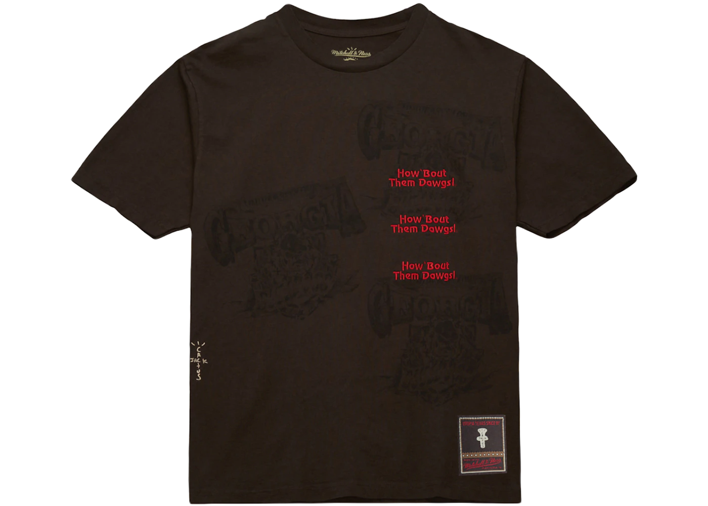 Travis Scott x Mitchell Ness Georgia Bulldogs Seal T Shirt Brown