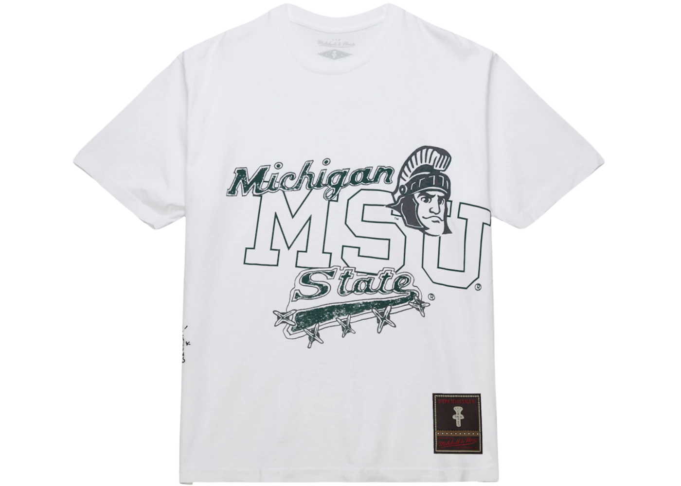 Travis Scott x Mitchell Ness Michigan State Spartans Hand Drawn T Shirt White