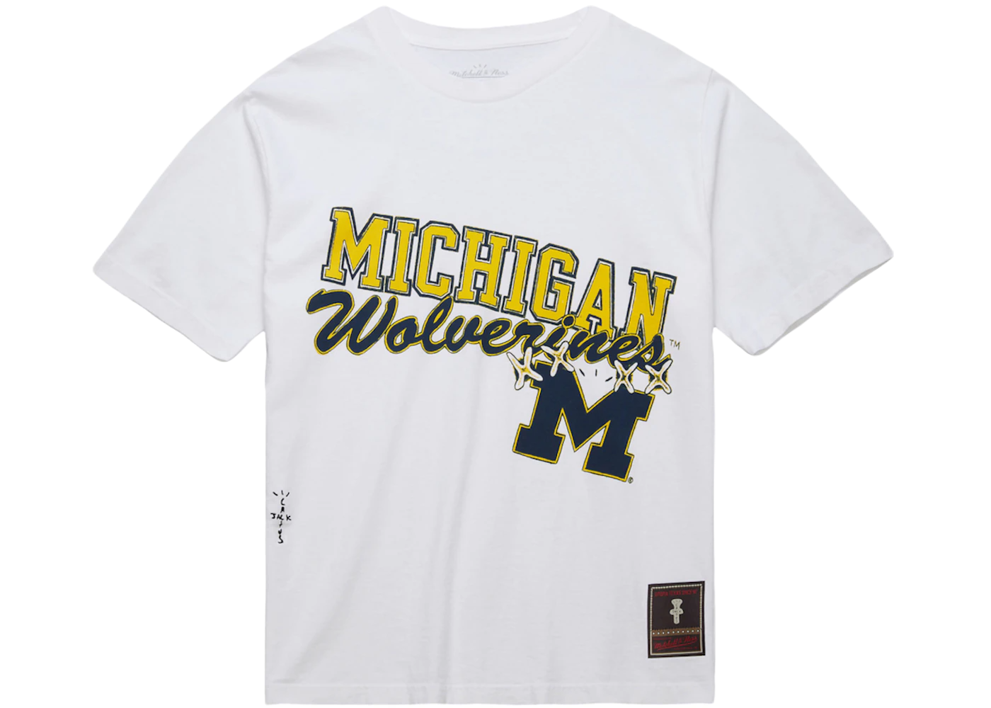 Travis Scott x Mitchell Ness Michigan Wolverines Hand Drawn T Shirt White