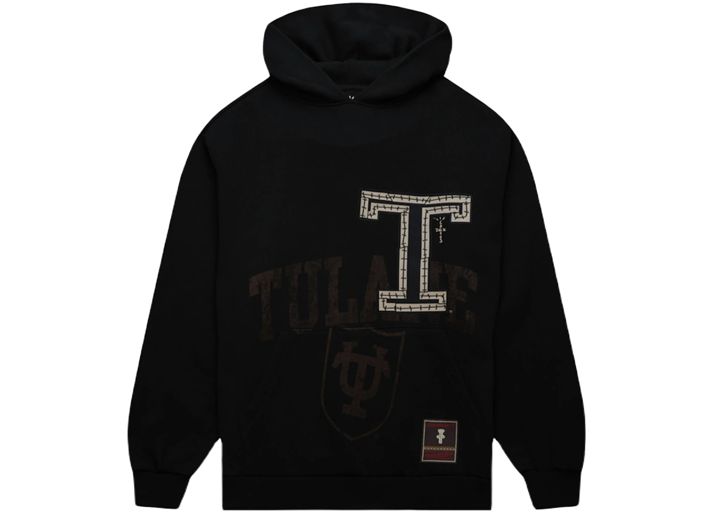 Travis Scott x Mitchell Ness Tulane Green Wave Overlap Pullover Hoodie Black